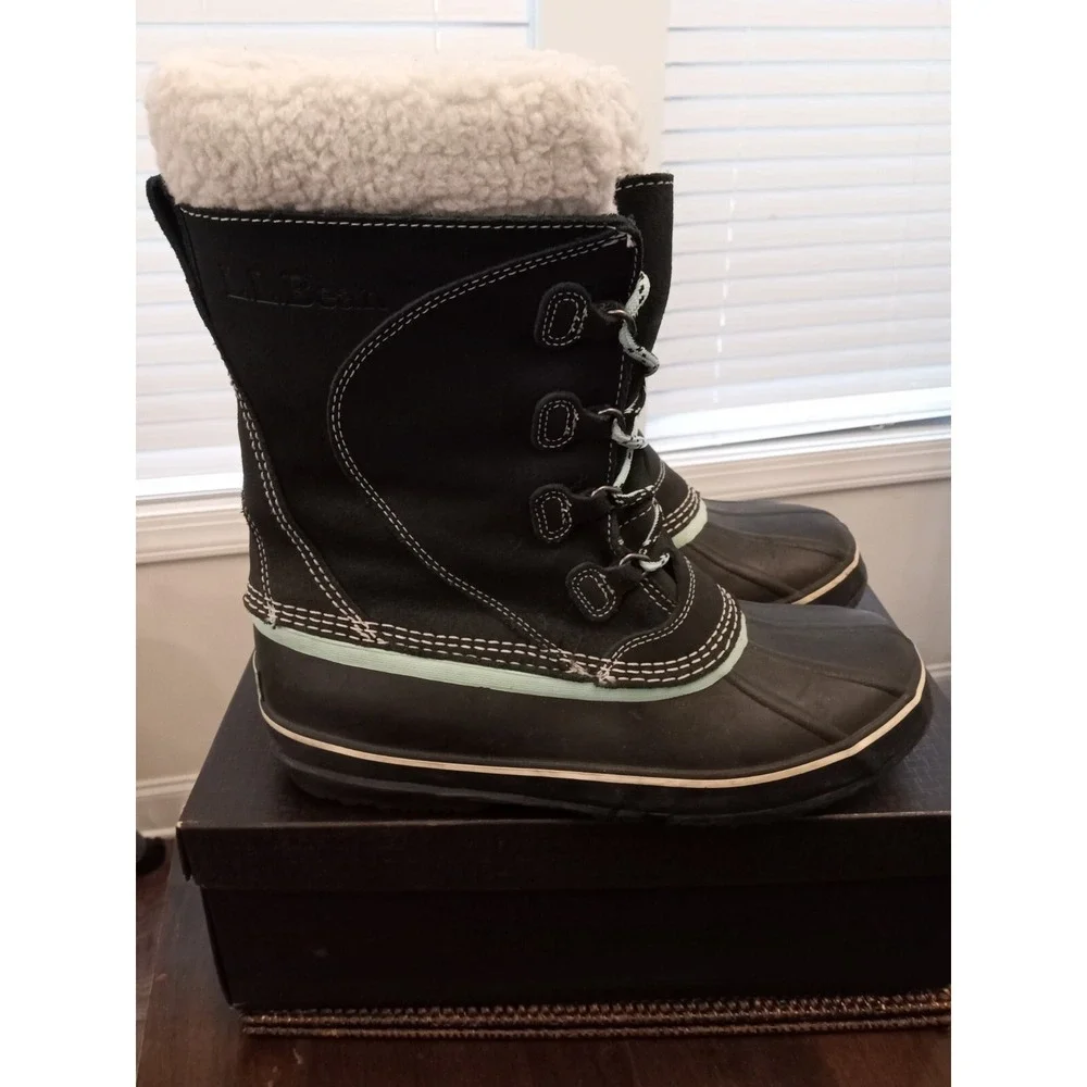 LL Bean  Womens‎ Snow Boots Size 9 M Charcoal  Suede Lace Up Rubber Felt Lined
